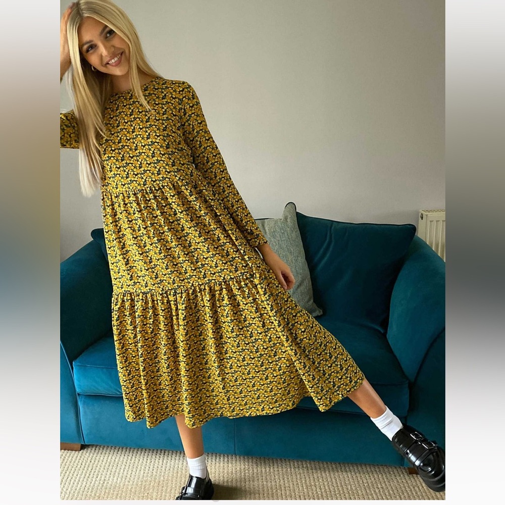NWOT ASOS DESIGN Long Sleeved Tiered Smock MIDI Floral Dress